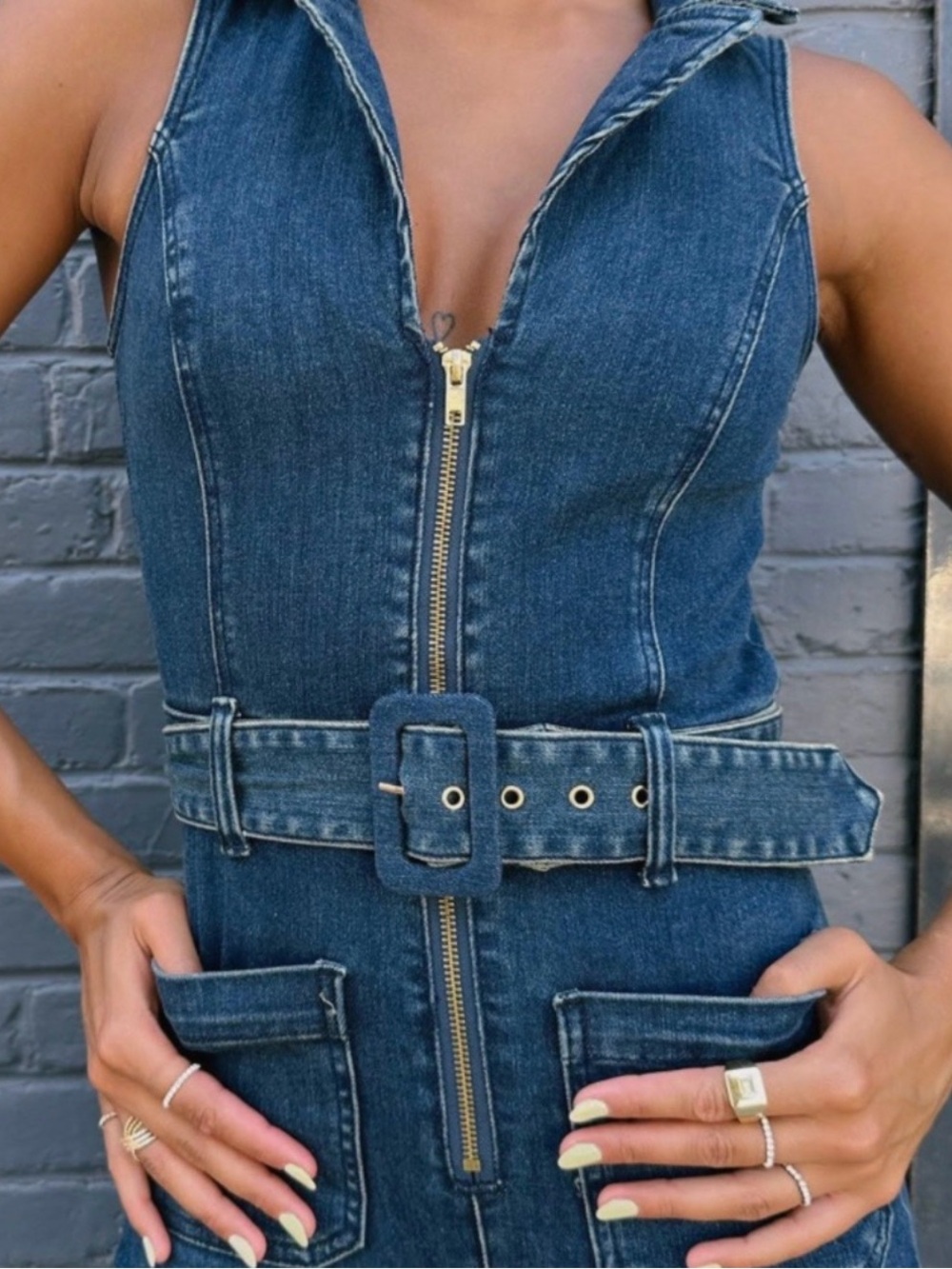 Show Me Your Mumu Jacksonville Denim Bell Bottom Jumpsuit Belted 70s Disco Flare - Picture 6 of 16
